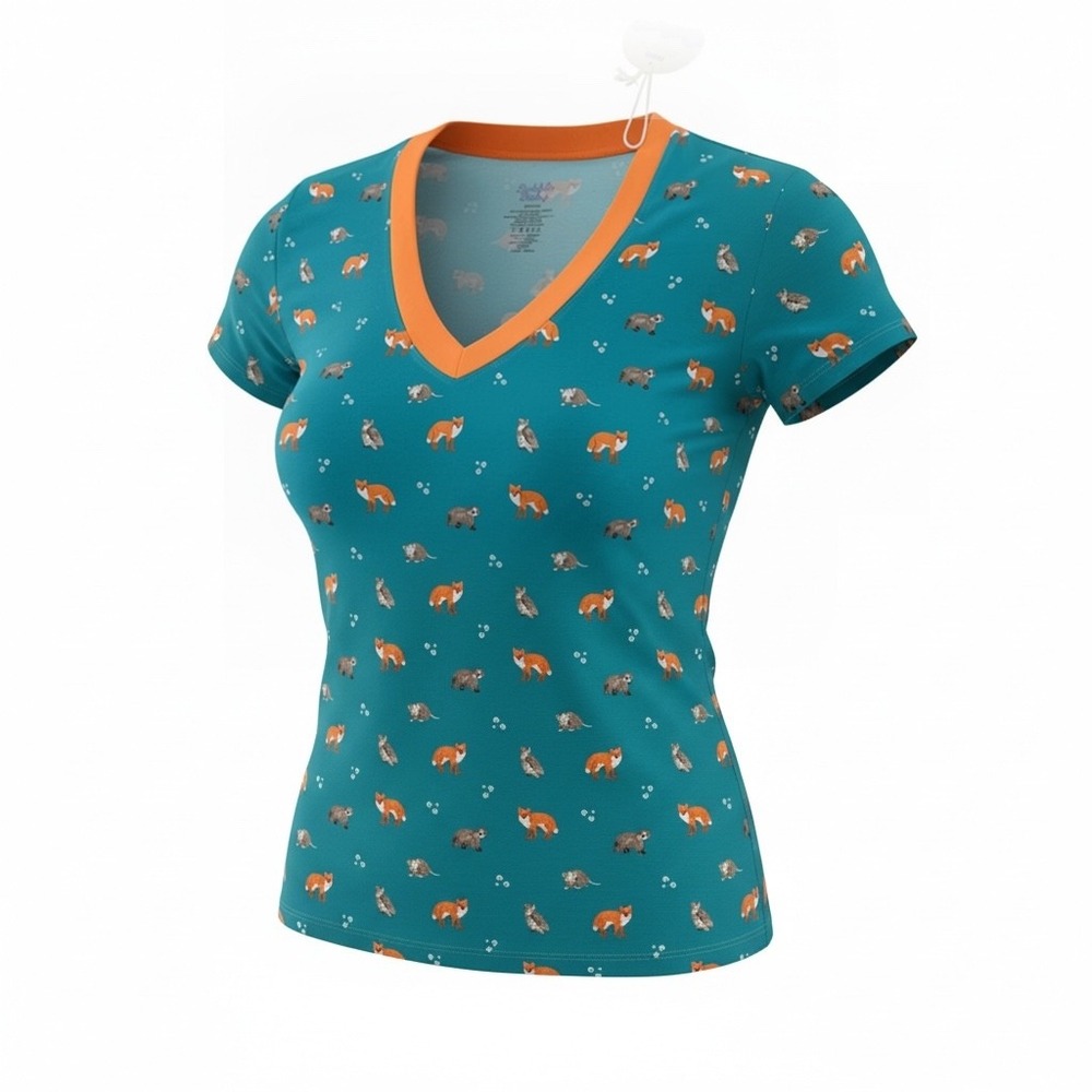 Bubble Baby Critters Bamboo V-Neck Short Sleeve Top Teal Orange BB-011 XXS/XS